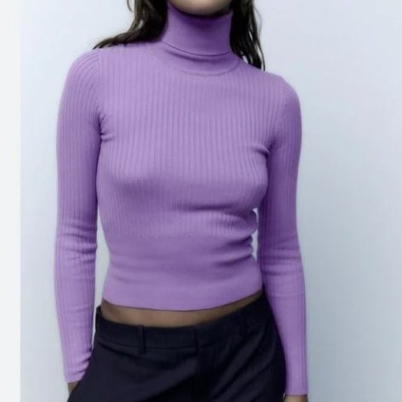 Zara Sweaters - Zara Purple Lavender Ribbed Knit Turtleneck Large